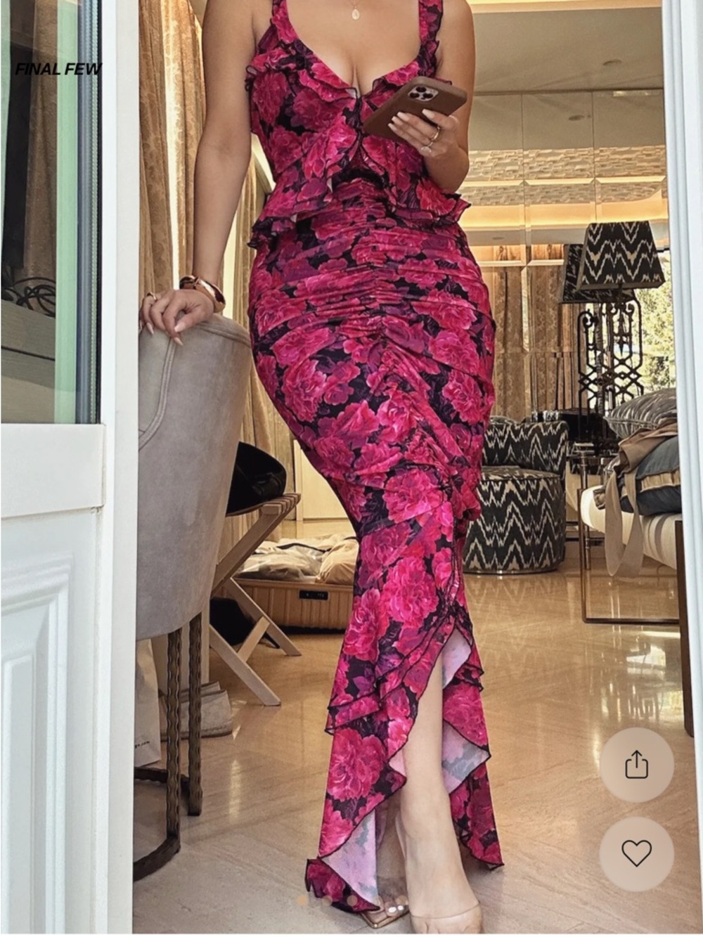 JLUXLABEL SEXY XS Pink Floral Ruffled Maxi Dress